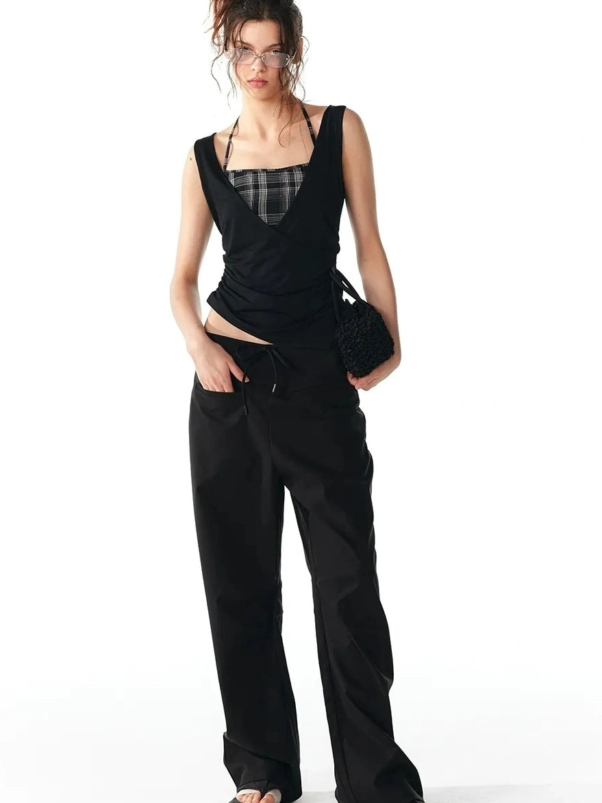 ALINNV STUDIO Grid Paneled Layered Vest With Asymmetrical Hem Tank Top/Camisole