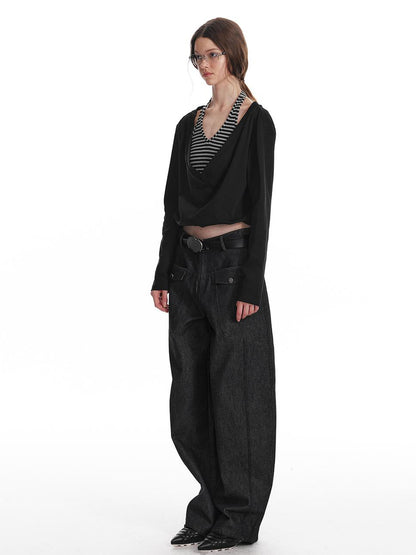 ALINNV STUDIO Halter Neck Knit Top with Layered V-Neck Design