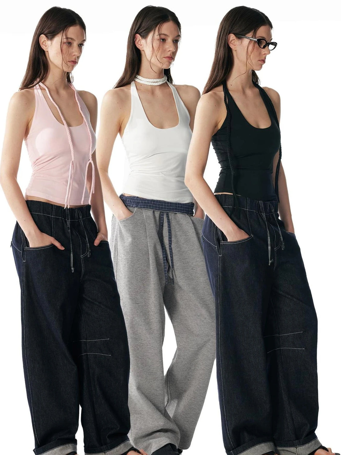 ALINNV STUDIO Hand Knitted U Neck Tie Backless Slim Camisole Tank Top/Camisole