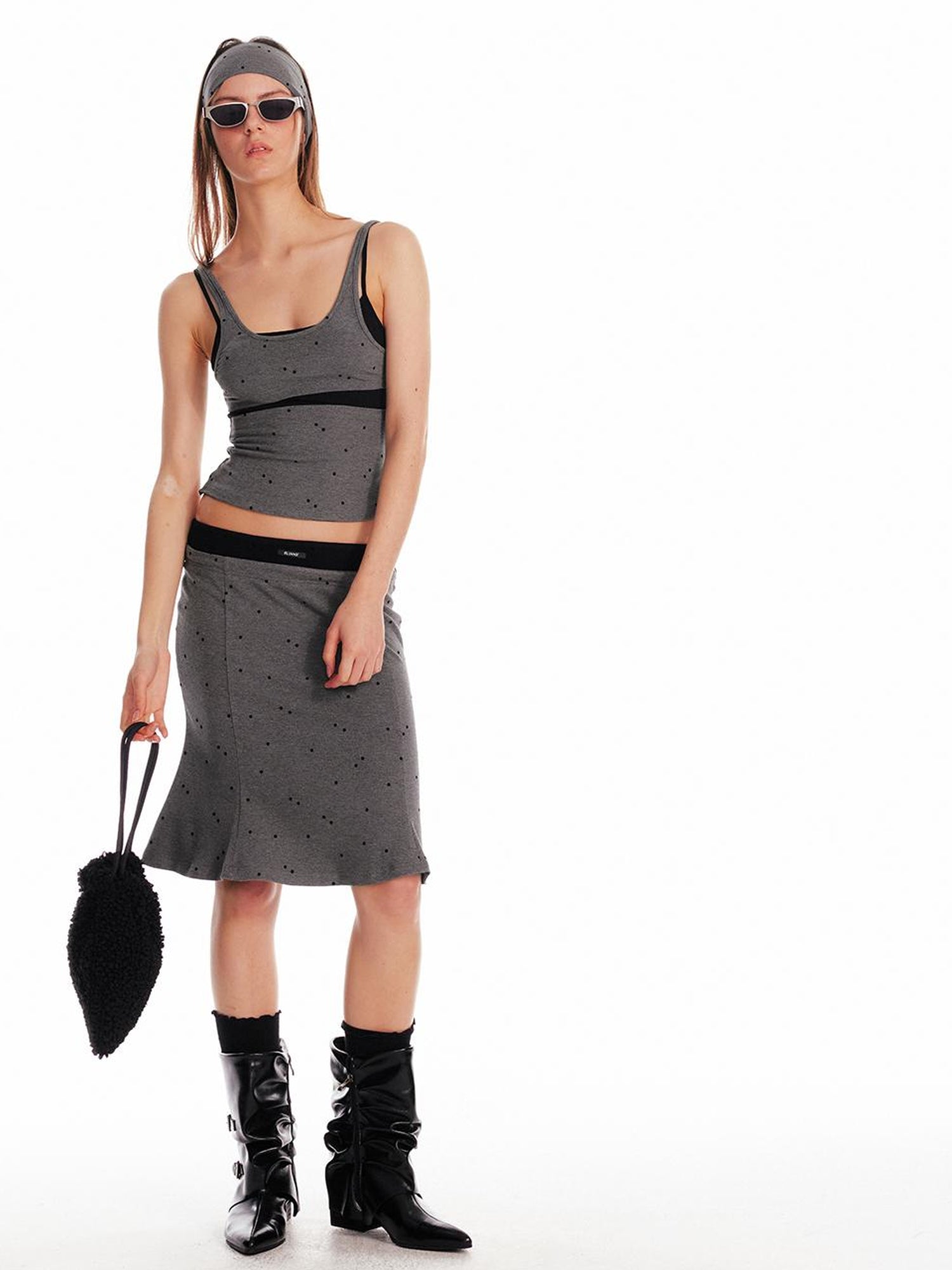 ALINNV STUDIO Knitted Paneled Slip Dress With Fishtail Hem