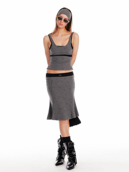 ALINNV STUDIO Knitted Paneled Slip Dress With Fishtail Hem