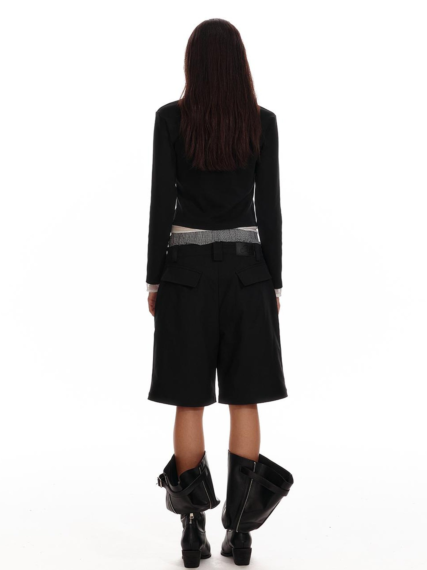 ALINNV STUDIO Lace Paneled Black Knit Long Sleeve Shirt