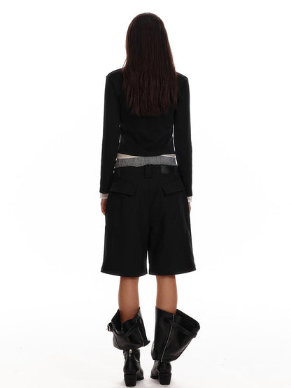 ALINNV STUDIO Lace Paneled Black Knit Long Sleeve Shirt