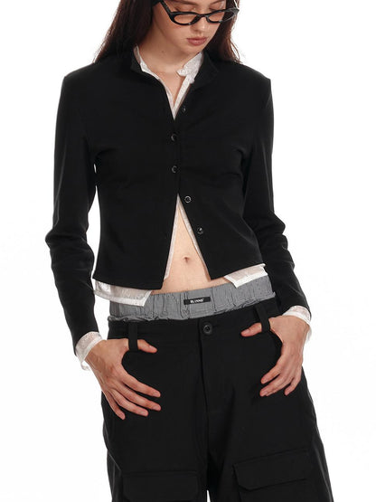 ALINNV STUDIO Lace Paneled Black Knit Long Sleeve Shirt