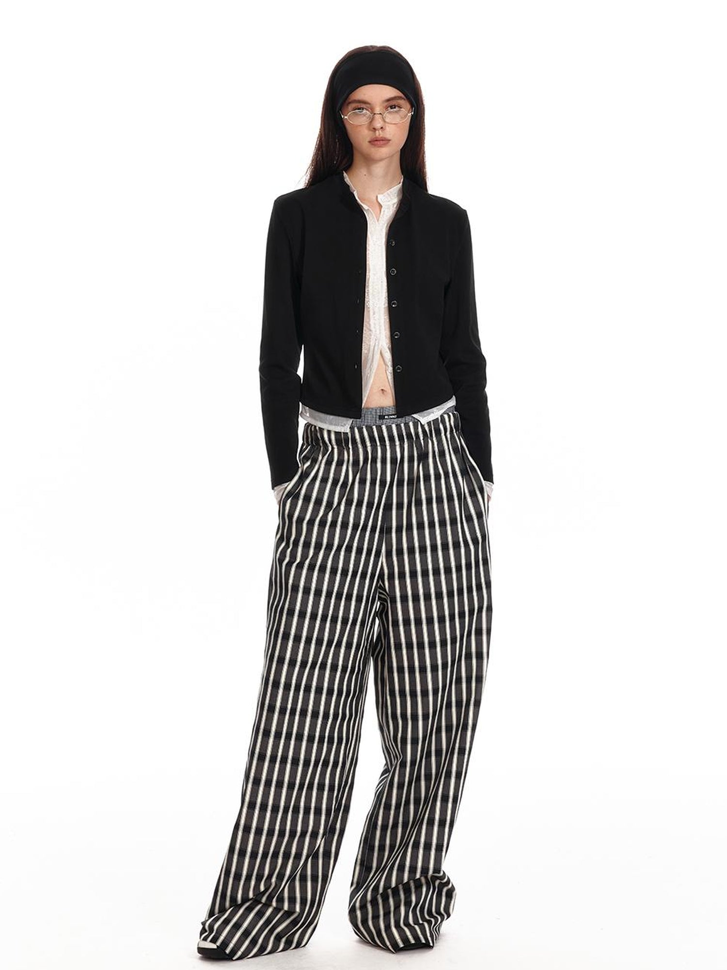 ALINNV STUDIO Lace Paneled Black Knit Long Sleeve Shirt