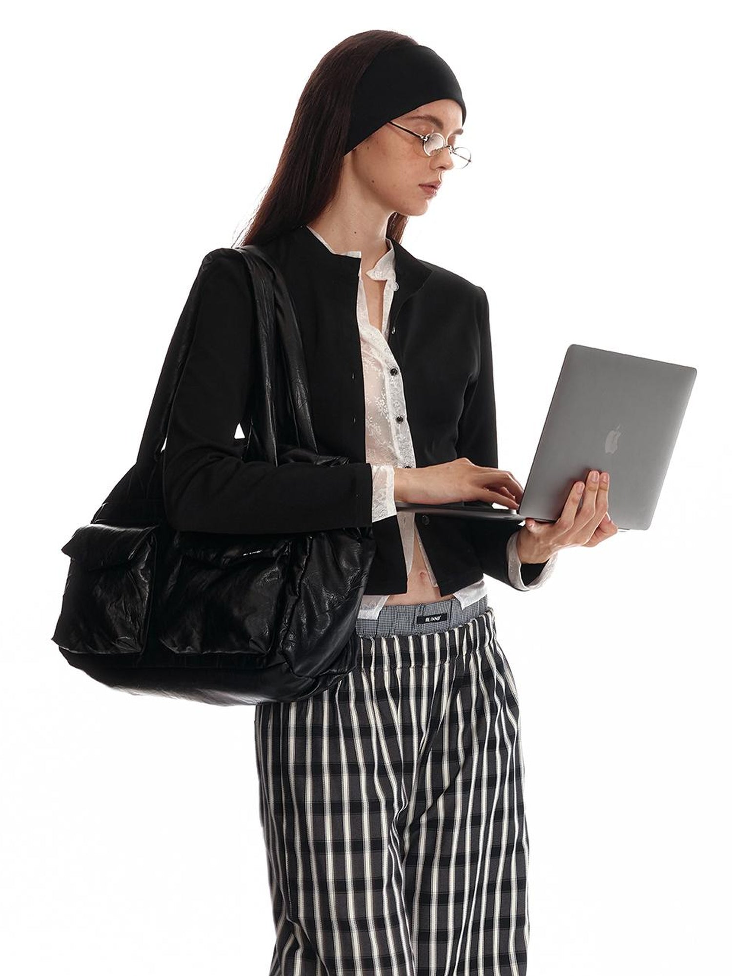 ALINNV STUDIO Lace Paneled Black Knit Long Sleeve Shirt