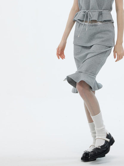 ALINNV STUDIO Lace Waist Fishtail Midi Skirt Two-Way Wear