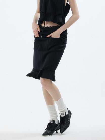 ALINNV STUDIO Lace Waist Fishtail Midi Skirt Two-Way Wear