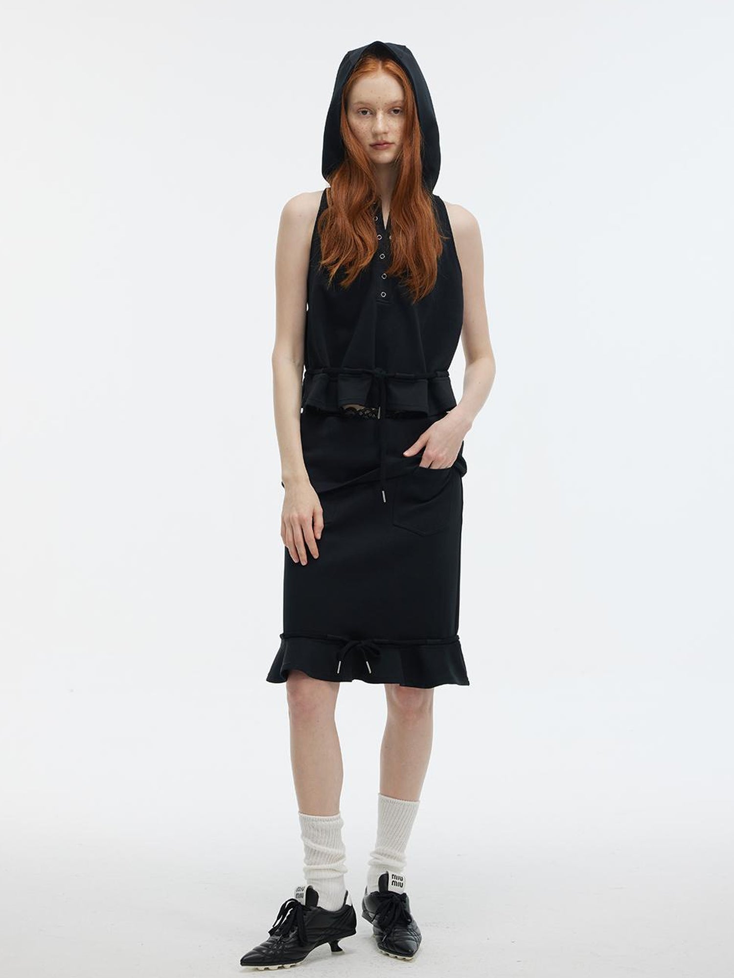 ALINNV STUDIO Lace Waist Fishtail Midi Skirt Two-Way Wear