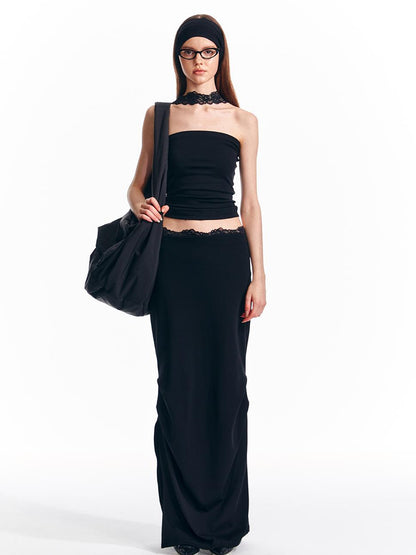 ALINNV STUDIO Lace Waist Knit Maxi Skirt With Slit