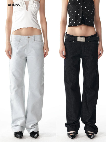 ALINNV STUDIO Low Rise 100% Cotton Jeans For Summer 2025 Casual Wear Jeans