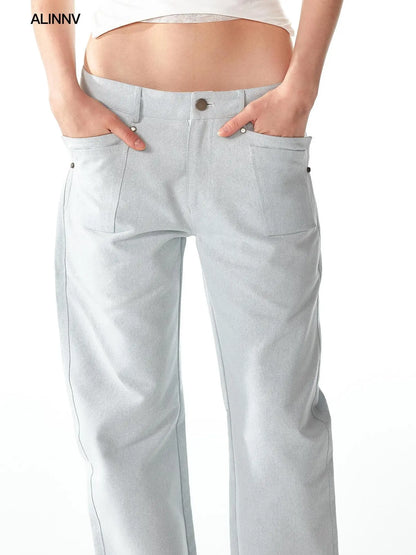 ALINNV STUDIO Low Rise 100% Cotton Jeans For Summer 2025 Casual Wear Jeans