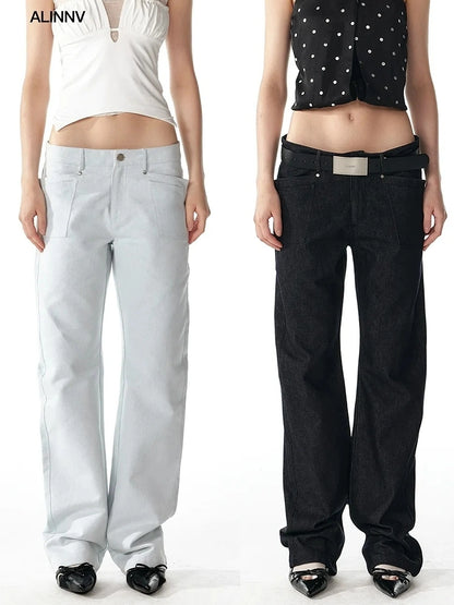 ALINNV STUDIO Low Rise 100% Cotton Jeans For Summer 2025 Casual Wear Jeans