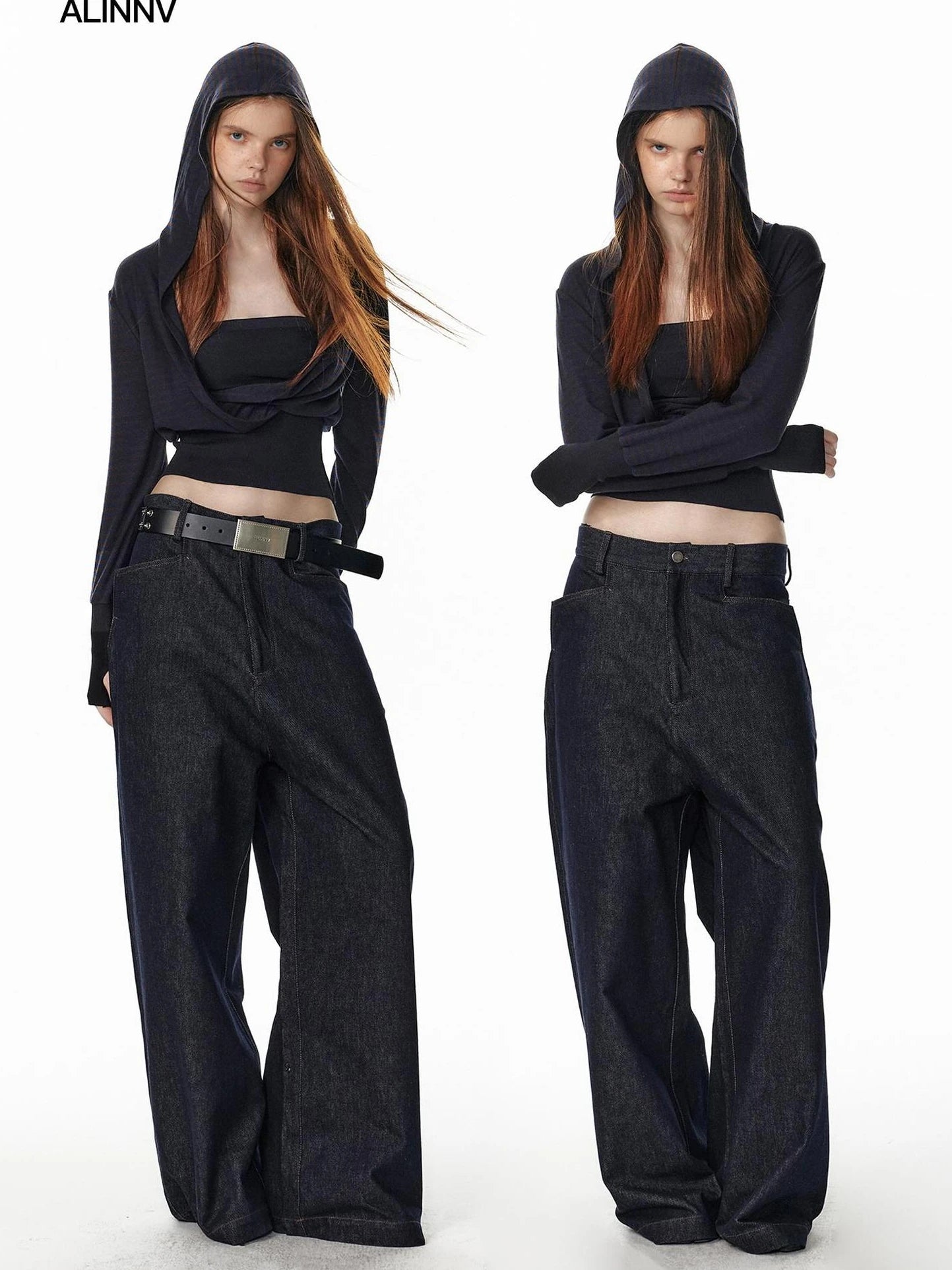 ALINNV STUDIO Low Rise Baggy Straight Leg Jeans Jeans