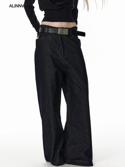 ALINNV STUDIO Low Rise Baggy Straight Leg Jeans Jeans
