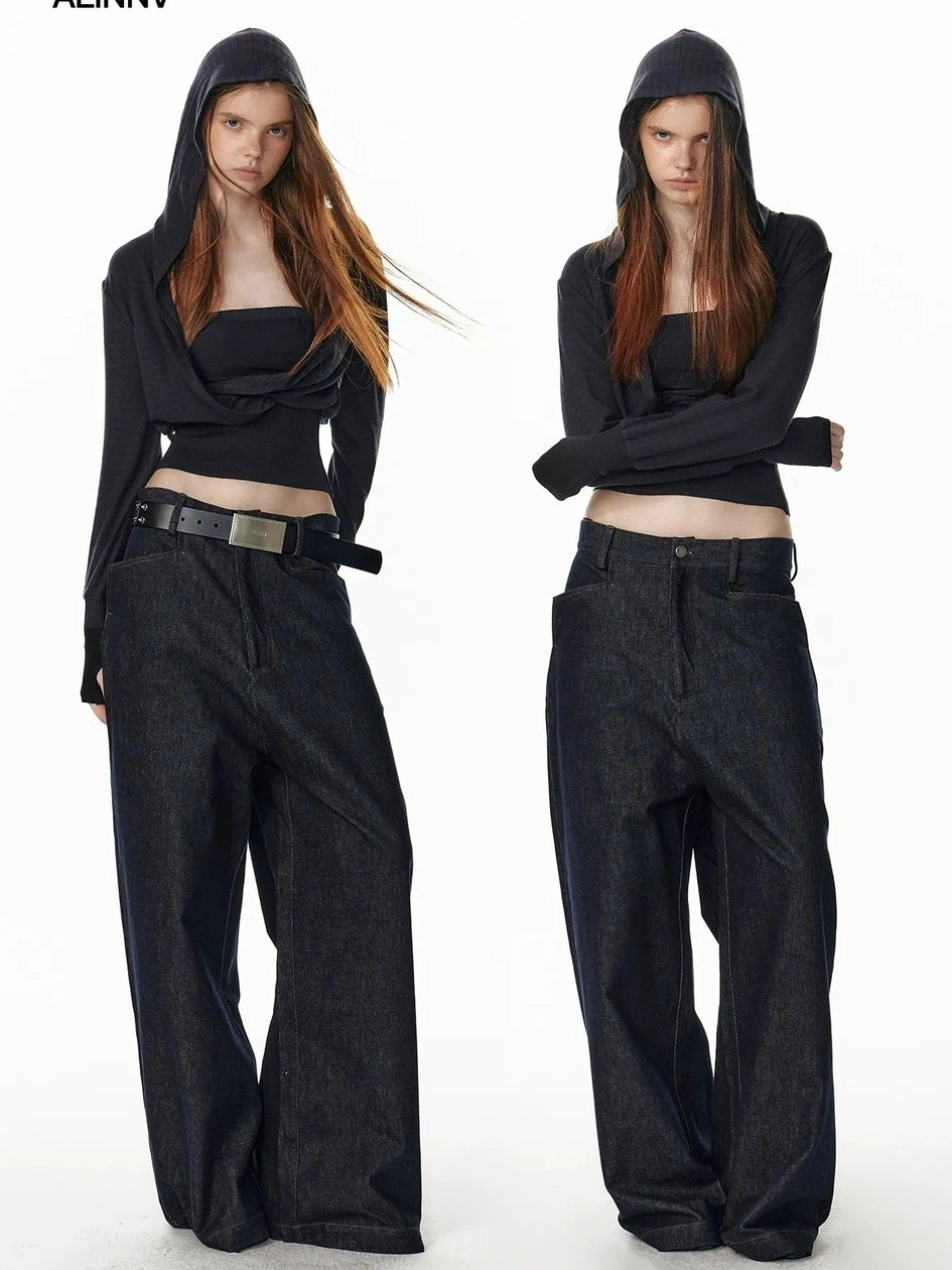 ALINNV STUDIO Low Rise Baggy Straight Leg Jeans Jeans