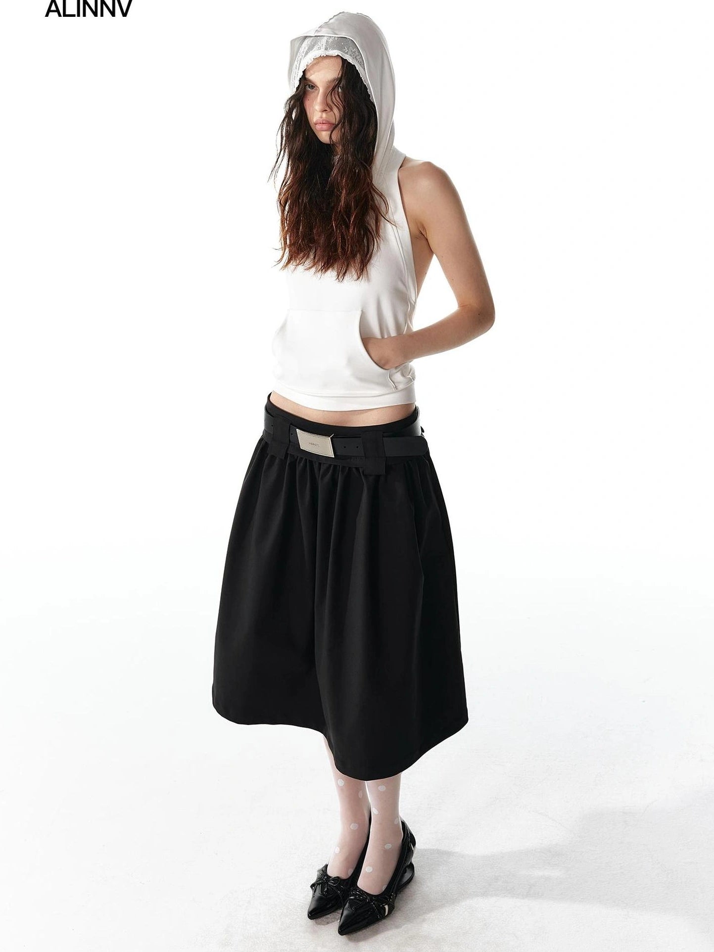 ALINNV STUDIO Low Waist Flared A Line Skirt Skirt