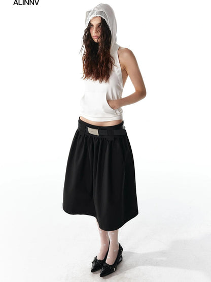 ALINNV STUDIO Low Waist Flared A Line Skirt Skirt