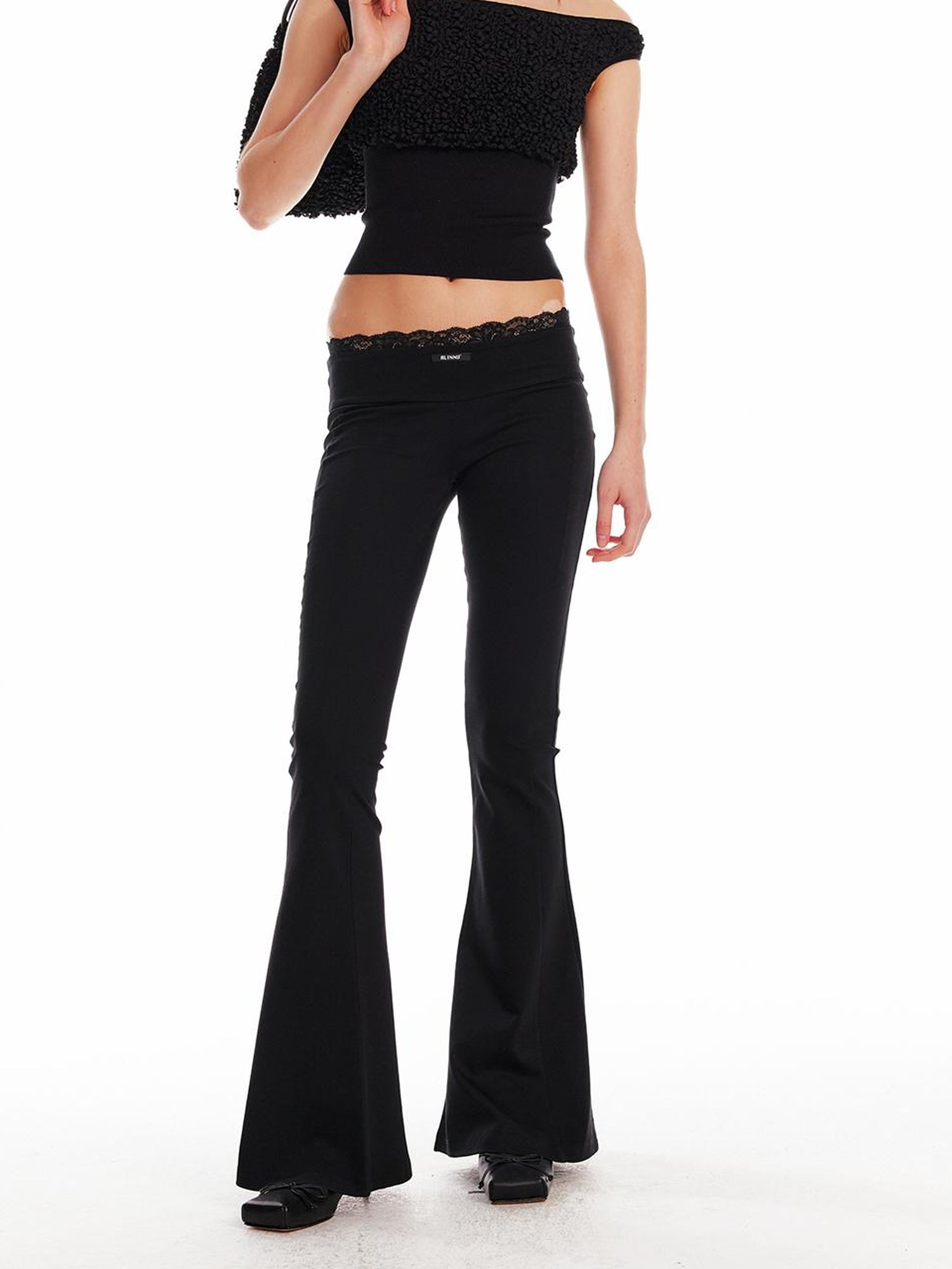 ALINNV STUDIO Low Waist Lace Panel Stretch Flare Pants