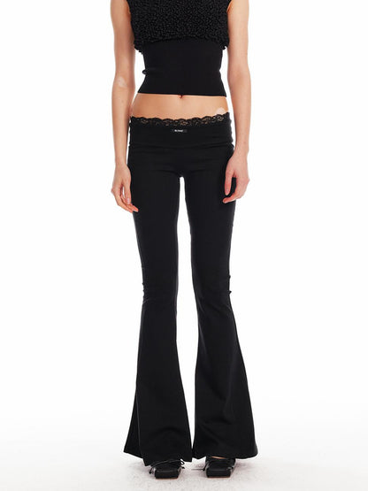 ALINNV STUDIO Low Waist Lace Panel Stretch Flare Pants