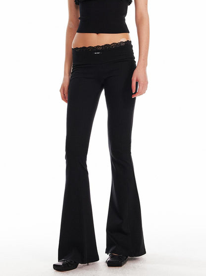 ALINNV STUDIO Low Waist Lace Panel Stretch Flare Pants