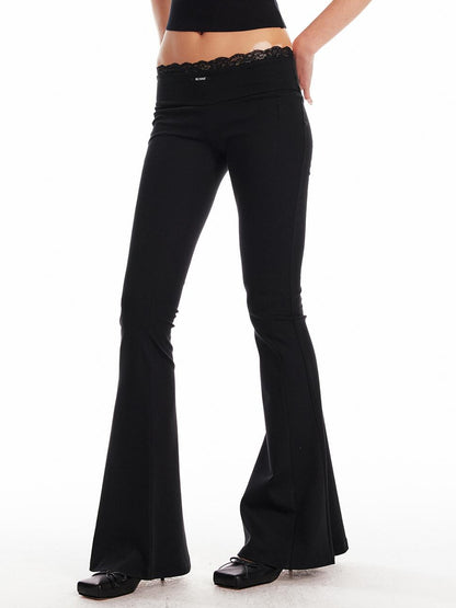 ALINNV STUDIO Low Waist Lace Panel Stretch Flare Pants