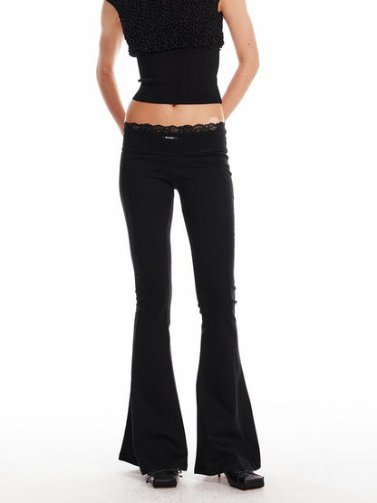 ALINNV STUDIO Low Waist Lace Panel Stretch Flare Pants