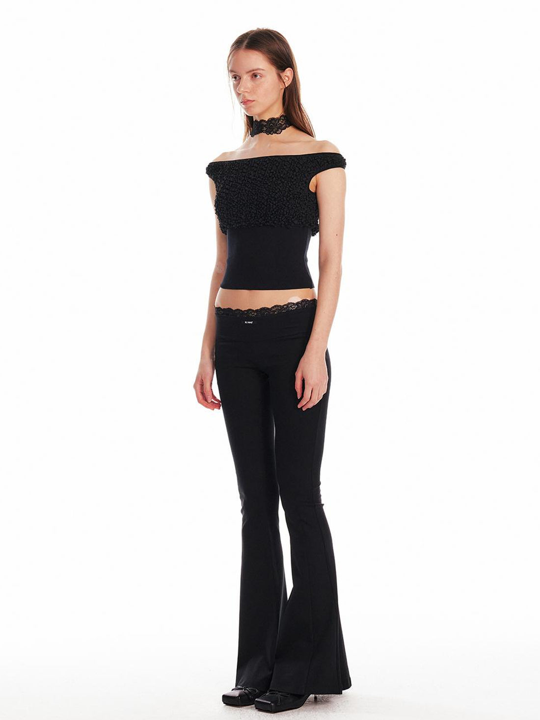 ALINNV STUDIO Low Waist Lace Panel Stretch Flare Pants