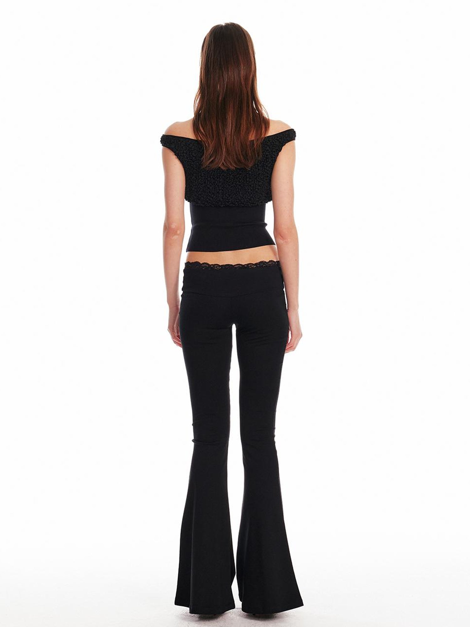 ALINNV STUDIO Low Waist Lace Panel Stretch Flare Pants