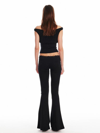ALINNV STUDIO Low Waist Lace Panel Stretch Flare Pants