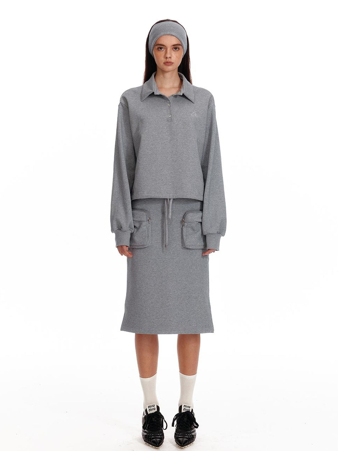 ALINNV STUDIO Low Waist Pocket Sweater Skirt Mid Length