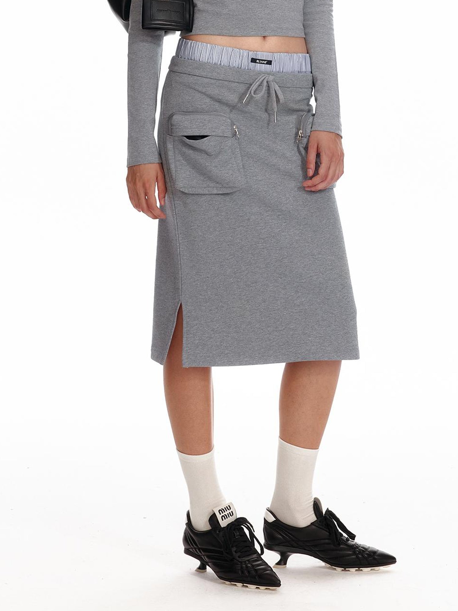 ALINNV STUDIO Low Waist Pocket Sweater Skirt Mid Length