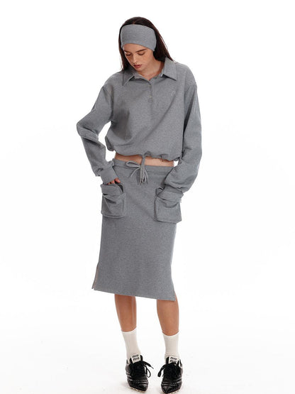 ALINNV STUDIO Low Waist Pocket Sweater Skirt Mid Length