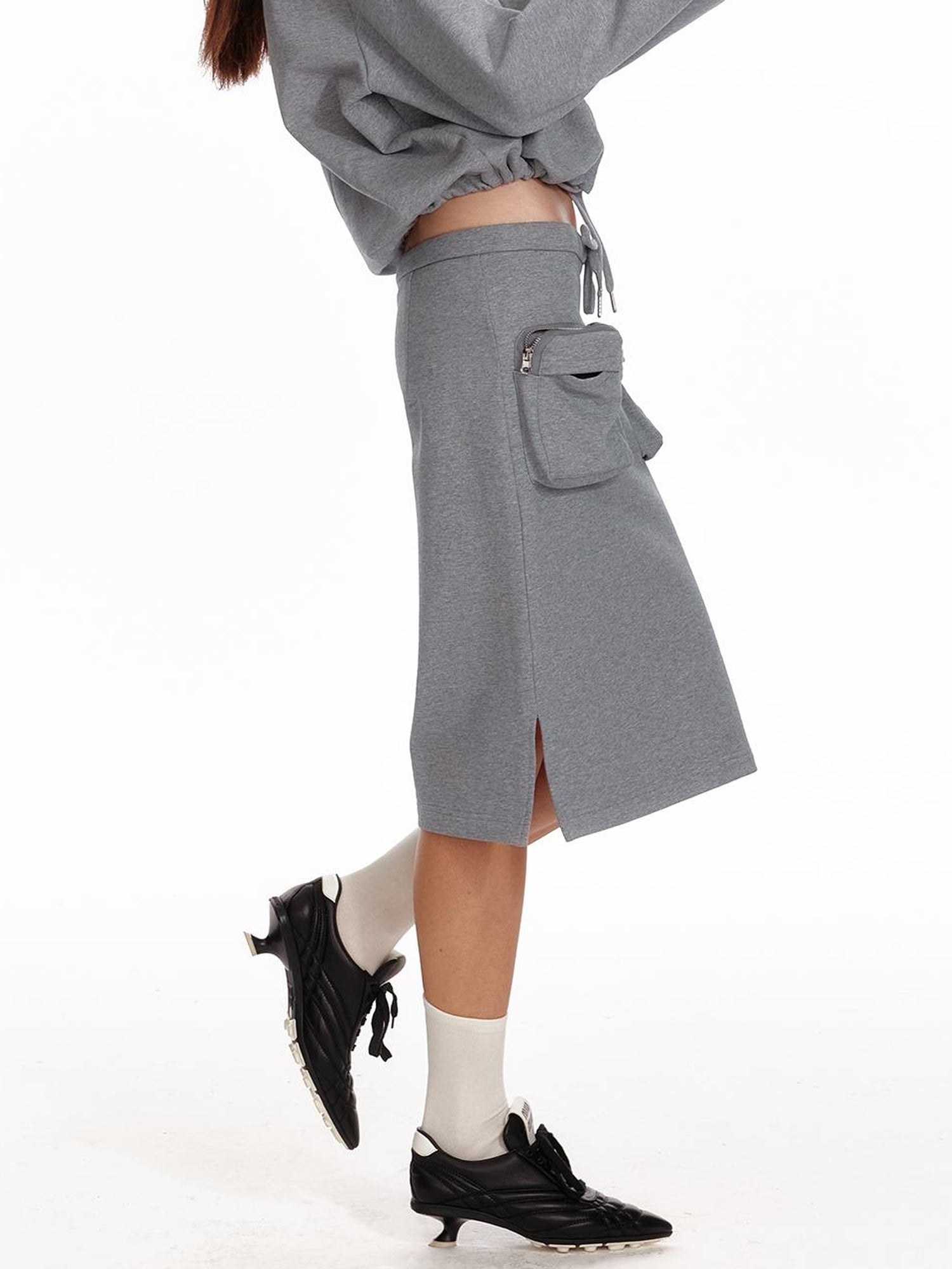 ALINNV STUDIO Low Waist Pocket Sweater Skirt Mid Length