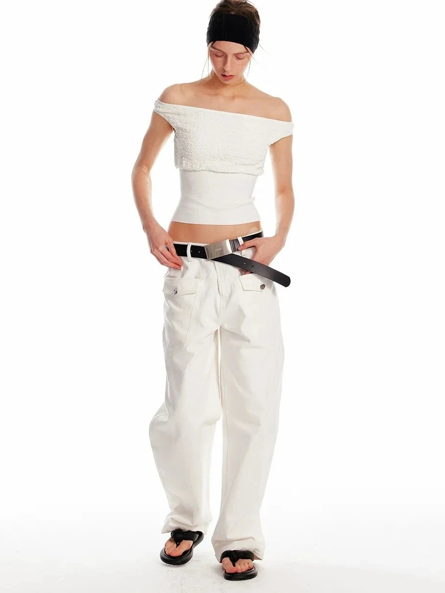 ALINNV STUDIO Off Shoulder Cropped Top With Floral Embroidery T-shirt