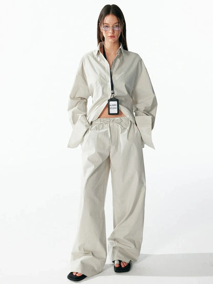 ALINNV STUDIO Oversized Striped Cotton Linen Shirt Wide Leg Pants Set Shirts