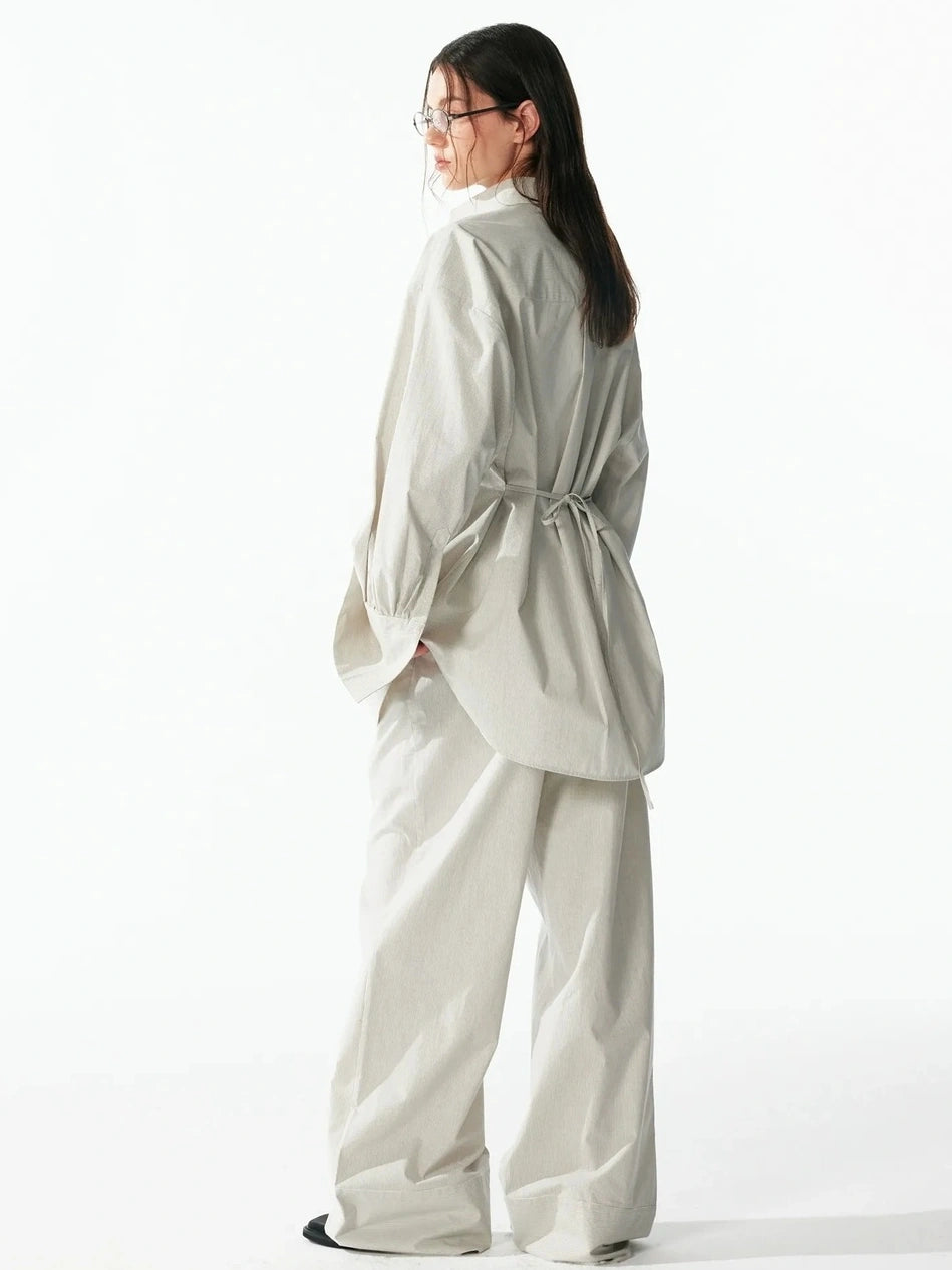 ALINNV STUDIO Oversized Striped Cotton Linen Shirt Wide Leg Pants Set Shirts
