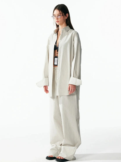 ALINNV STUDIO Oversized Striped Cotton Linen Shirt Wide Leg Pants Set Shirts