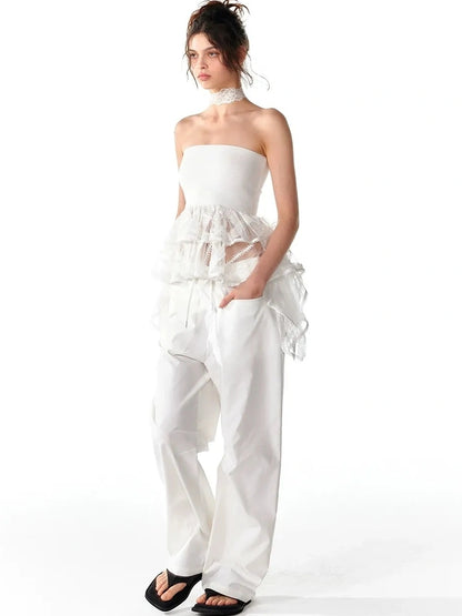 ALINNV STUDIO Pleated Low Waist Wide Leg Trousers Pants