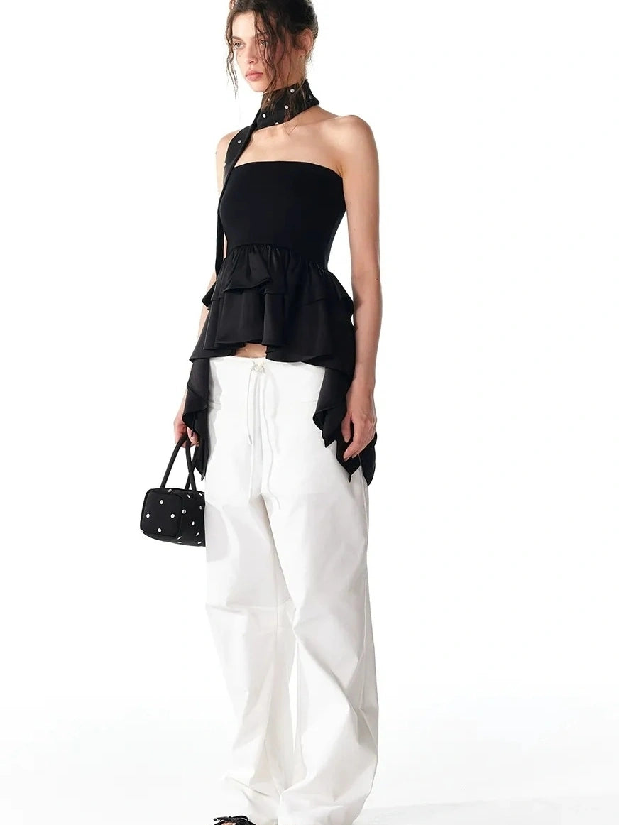 ALINNV STUDIO Pleated Low Waist Wide Leg Trousers Pants