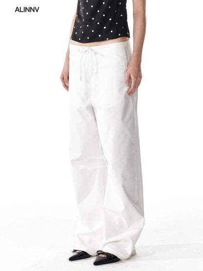 ALINNV STUDIO Pleated Low Waist Wide Leg Trousers Pants