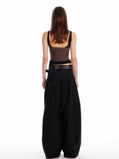 ALINNV STUDIO Pleated Sleeveless Tank Top With Contrast Trim