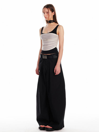ALINNV STUDIO Pleated Sleeveless Tank Top With Contrast Trim