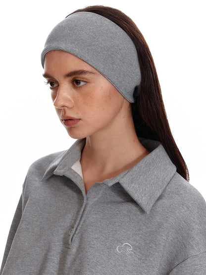 ALINNV STUDIO Polo Collar Drawstring Hem Embroidered Loose Fit Crop Sweatshirt