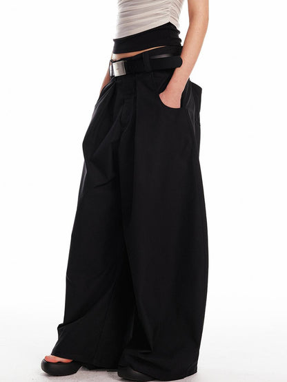 ALINNV STUDIO Relaxed Low Rise Wide Leg Curved Hem Pants