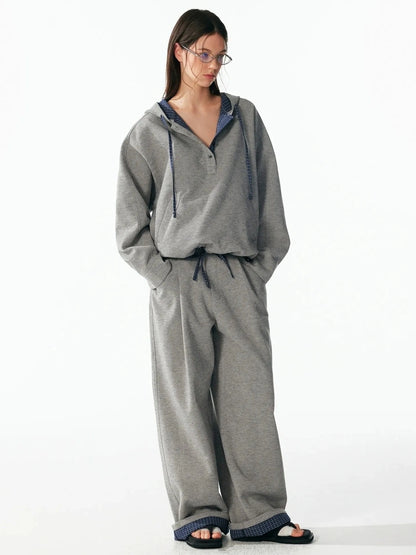 ALINNV STUDIO Retro Plaid Patchwork Hoodie And Relaxed Pants Set Hoodies/Sweatshirt