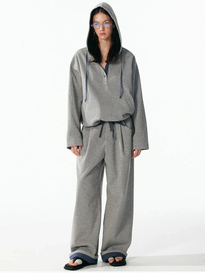 ALINNV STUDIO Retro Plaid Patchwork Hoodie And Relaxed Pants Set Hoodies/Sweatshirt