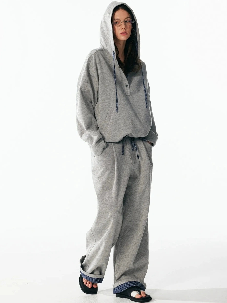 ALINNV STUDIO Retro Plaid Patchwork Hoodie And Relaxed Pants Set Hoodies/Sweatshirt