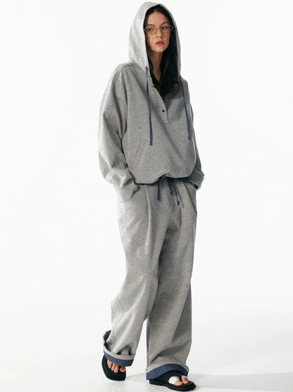 ALINNV STUDIO Retro Plaid Patchwork Hoodie And Relaxed Pants Set Hoodies/Sweatshirt