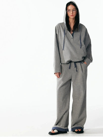 ALINNV STUDIO Retro Plaid Patchwork Hoodie And Relaxed Pants Set Hoodies/Sweatshirt